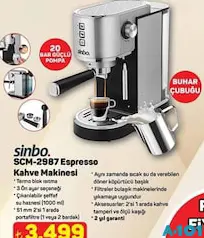 SİNBO SCM 2987 ESPRESSO KAHVE MAKİNESİ